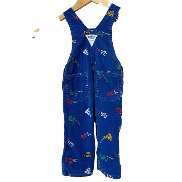 Vintage OSHKOSH B' GOSH Corduroy Overalls Car Truck Bulldozer Print USA,18 Month - Picture 2 of 13